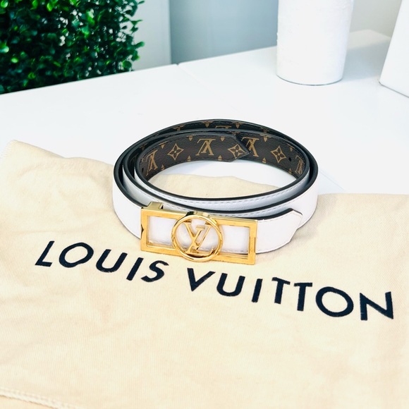 LOUIS VUITTON Monogram Dauphine 25mm Reversible Belt 85 34 White & LV Brown Tan - Picture 8 of 12